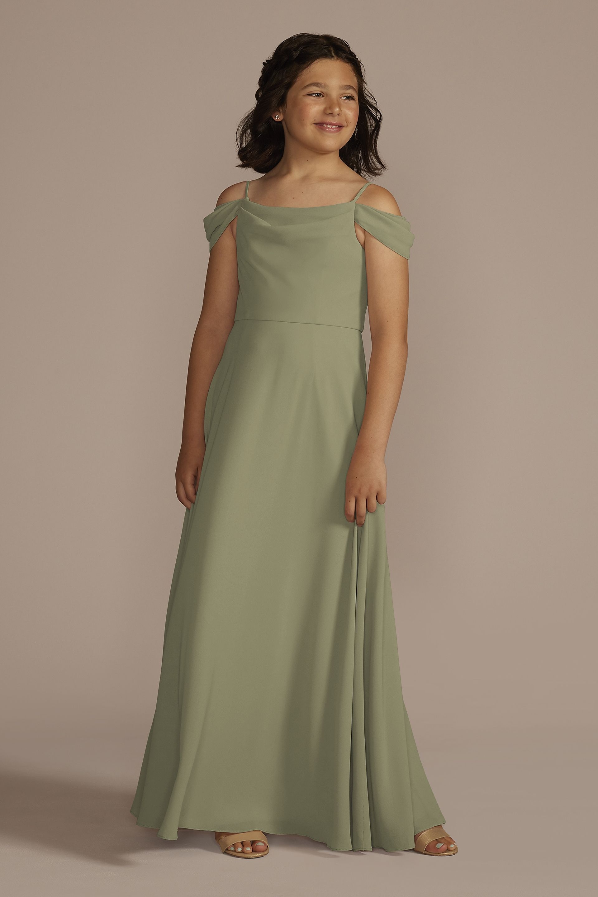 Celebrate DB Studio Chiffon Swag Sleeve Junior Bridesmaid Dress in Eucalyptus Size: 10 David's Bridal