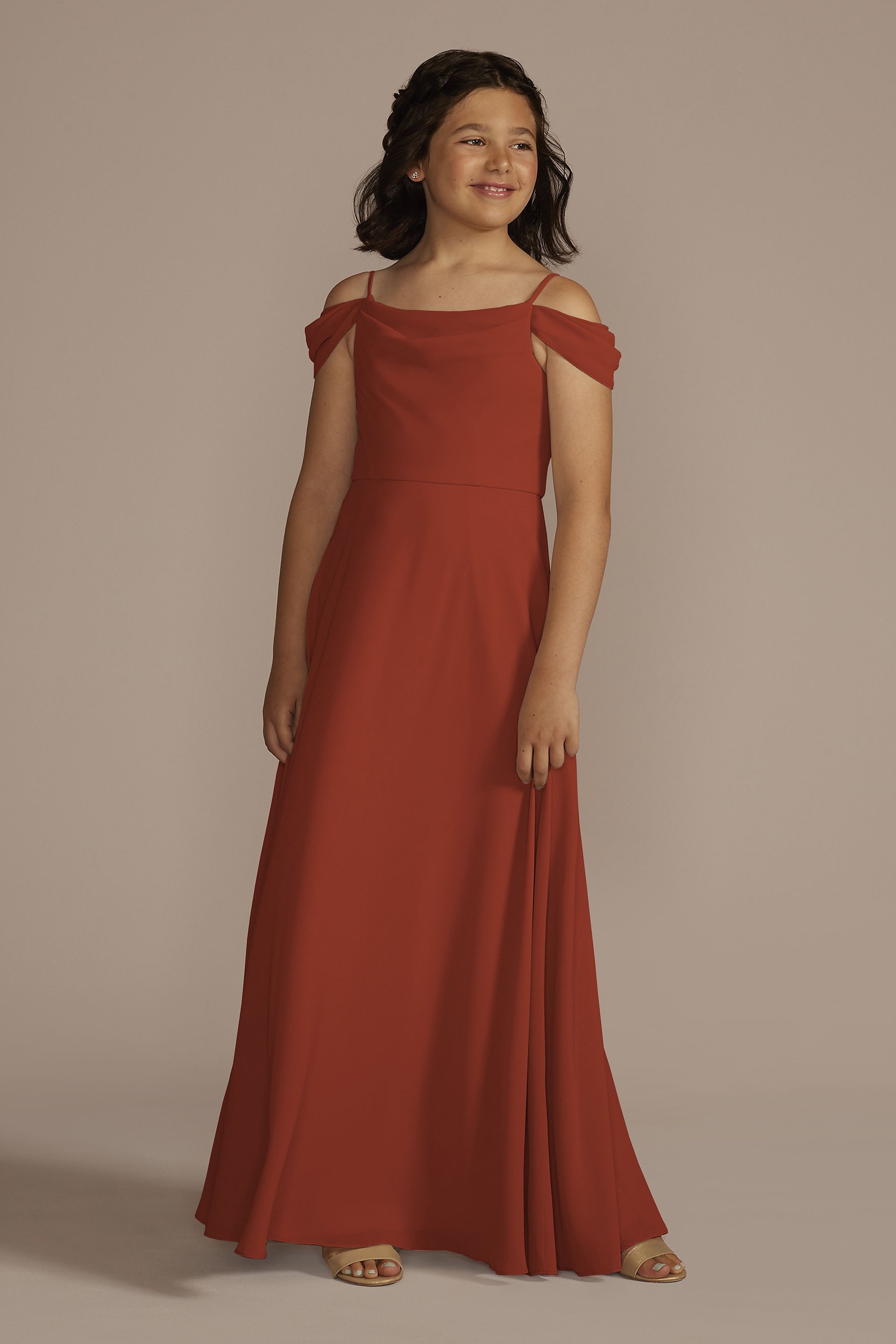 Celebrate DB Studio Chiffon Swag Sleeve Junior Bridesmaid Dress in Cinnamon Size: 12 David's Bridal