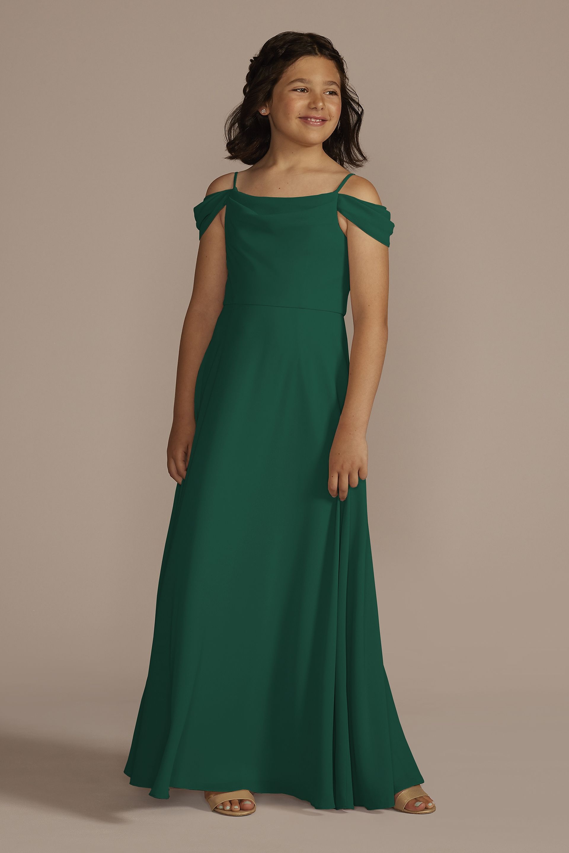 Celebrate DB Studio Chiffon Swag Sleeve Junior Bridesmaid Dress in Juniper Size: 14 David's Bridal