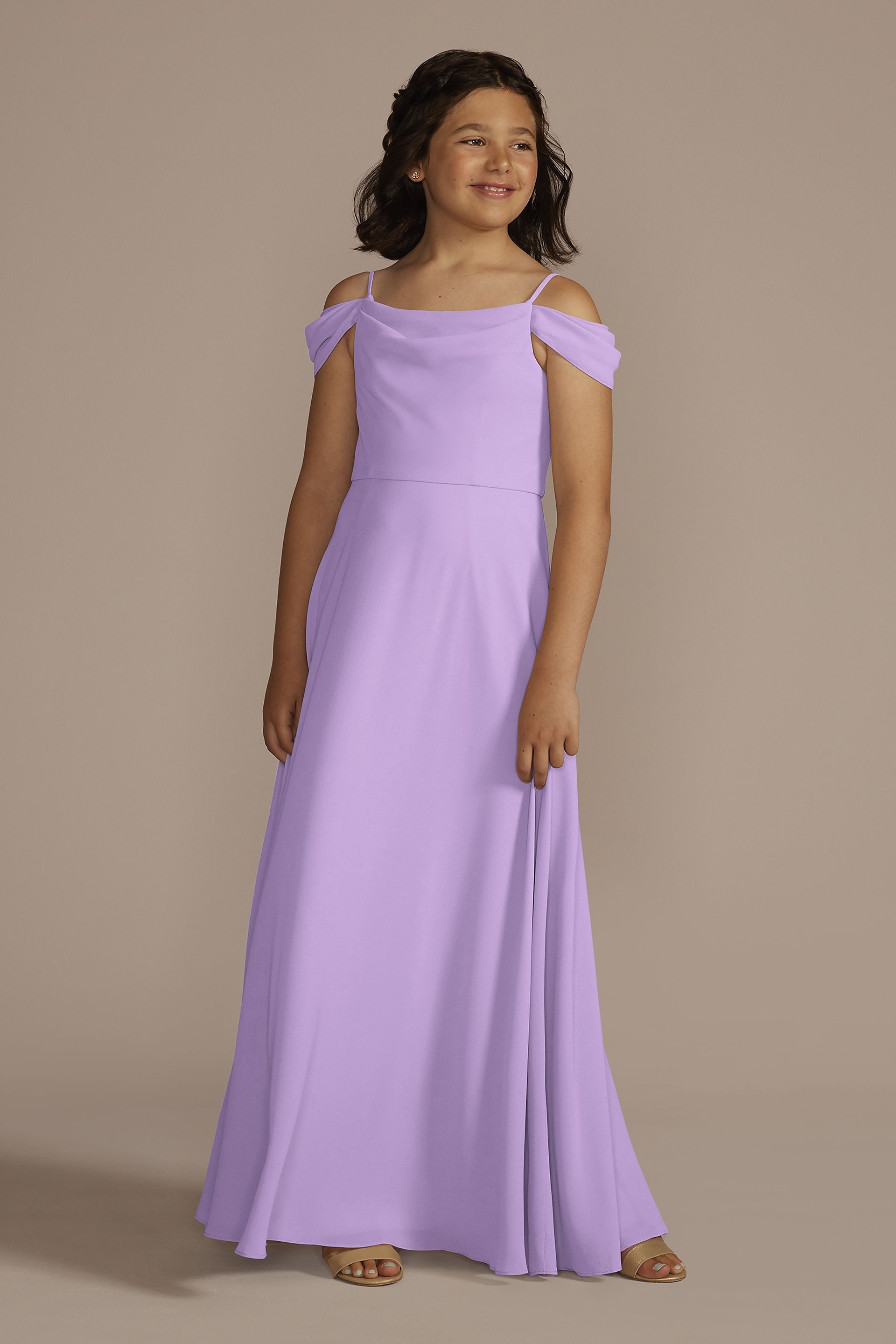 Celebrate DB Studio Chiffon Swag Sleeve Junior Bridesmaid Dress in Lavender Size: 10 David's Bridal