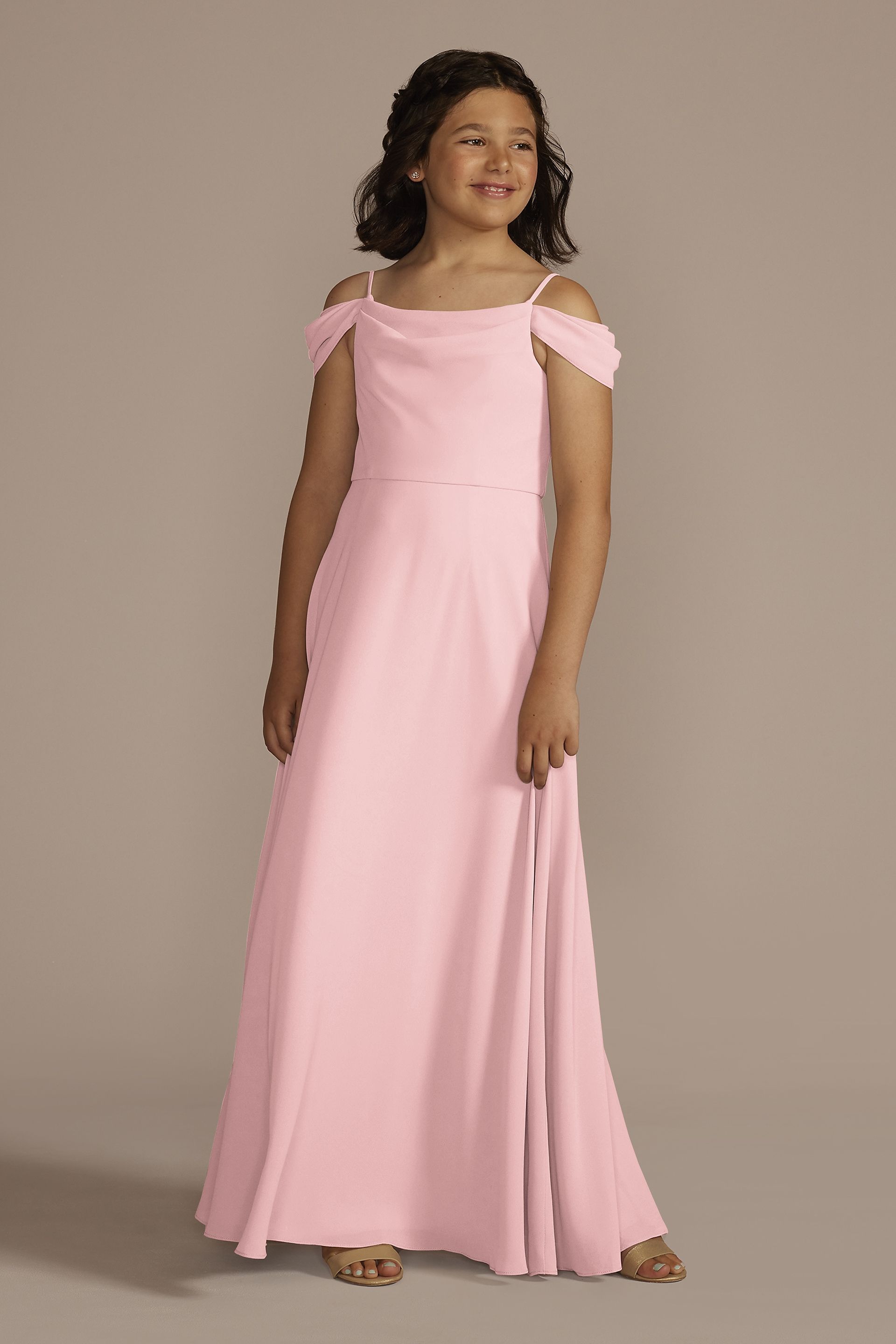 Celebrate DB Studio Chiffon Swag Sleeve Junior Bridesmaid Dress in Pastel Pink Size: 10 David's Bridal