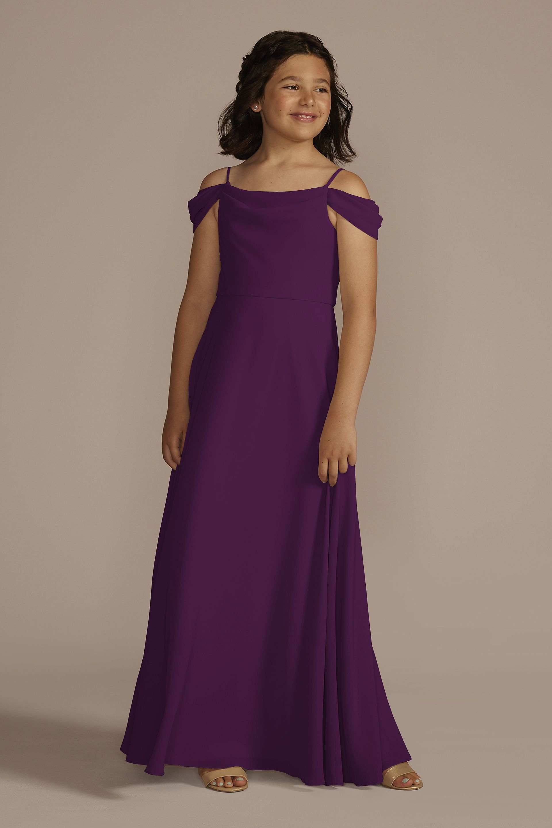 Celebrate DB Studio Chiffon Swag Sleeve Junior Bridesmaid Dress in Plum Size: 8 David's Bridal