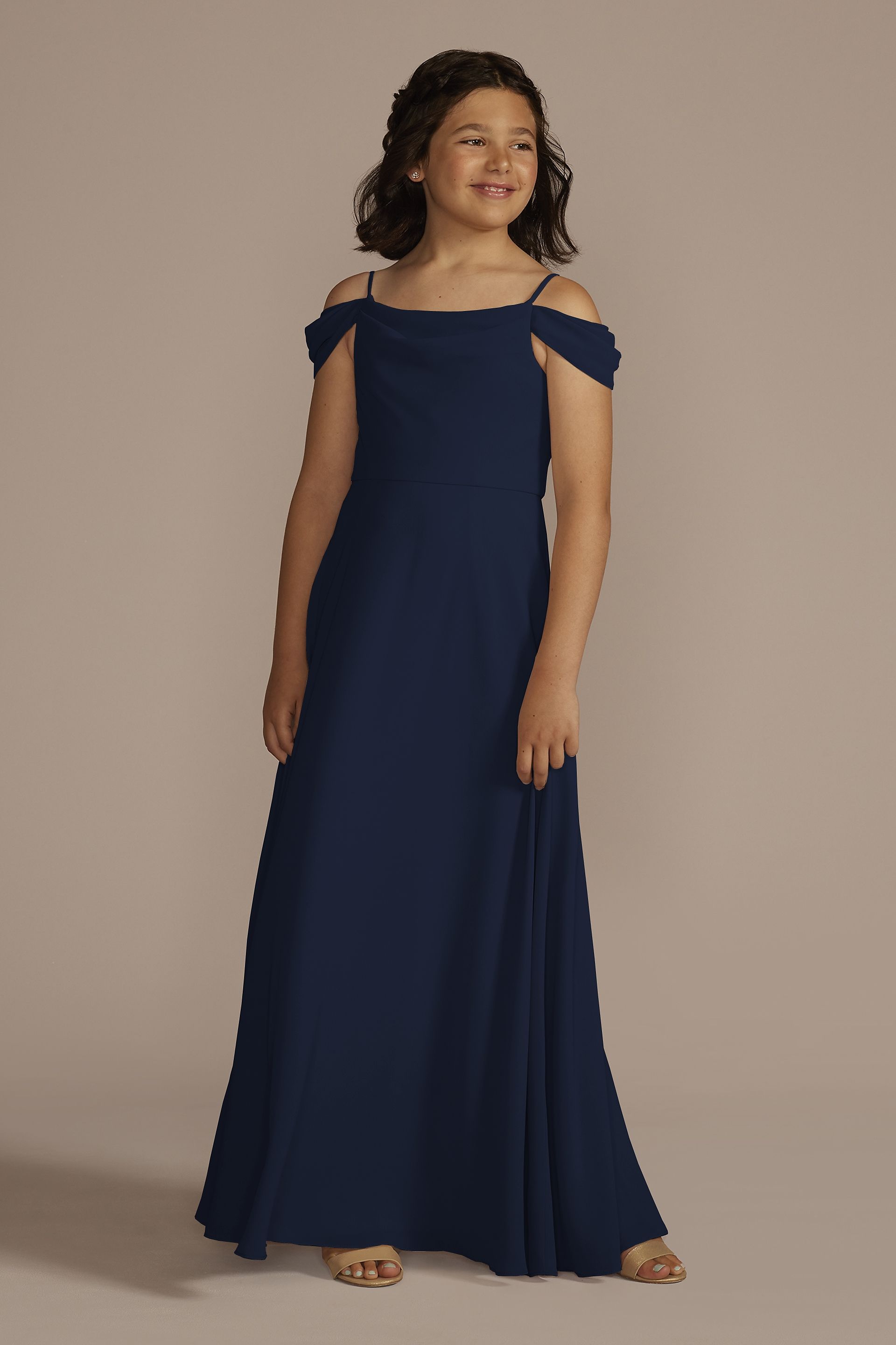 Celebrate DB Studio Chiffon Swag Sleeve Junior Bridesmaid Dress in Marine Size: 6 David's Bridal