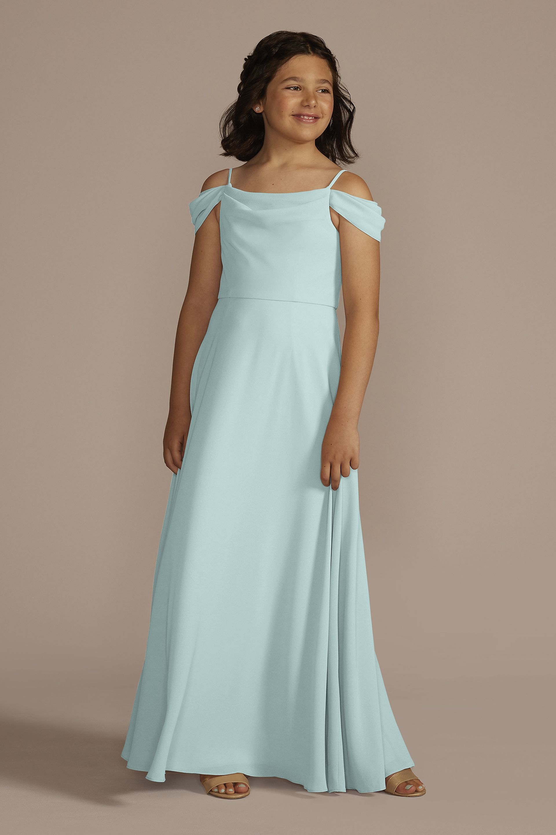 Celebrate DB Studio Chiffon Swag Sleeve Junior Bridesmaid Dress in Sky Blue Size: 14 David's Bridal