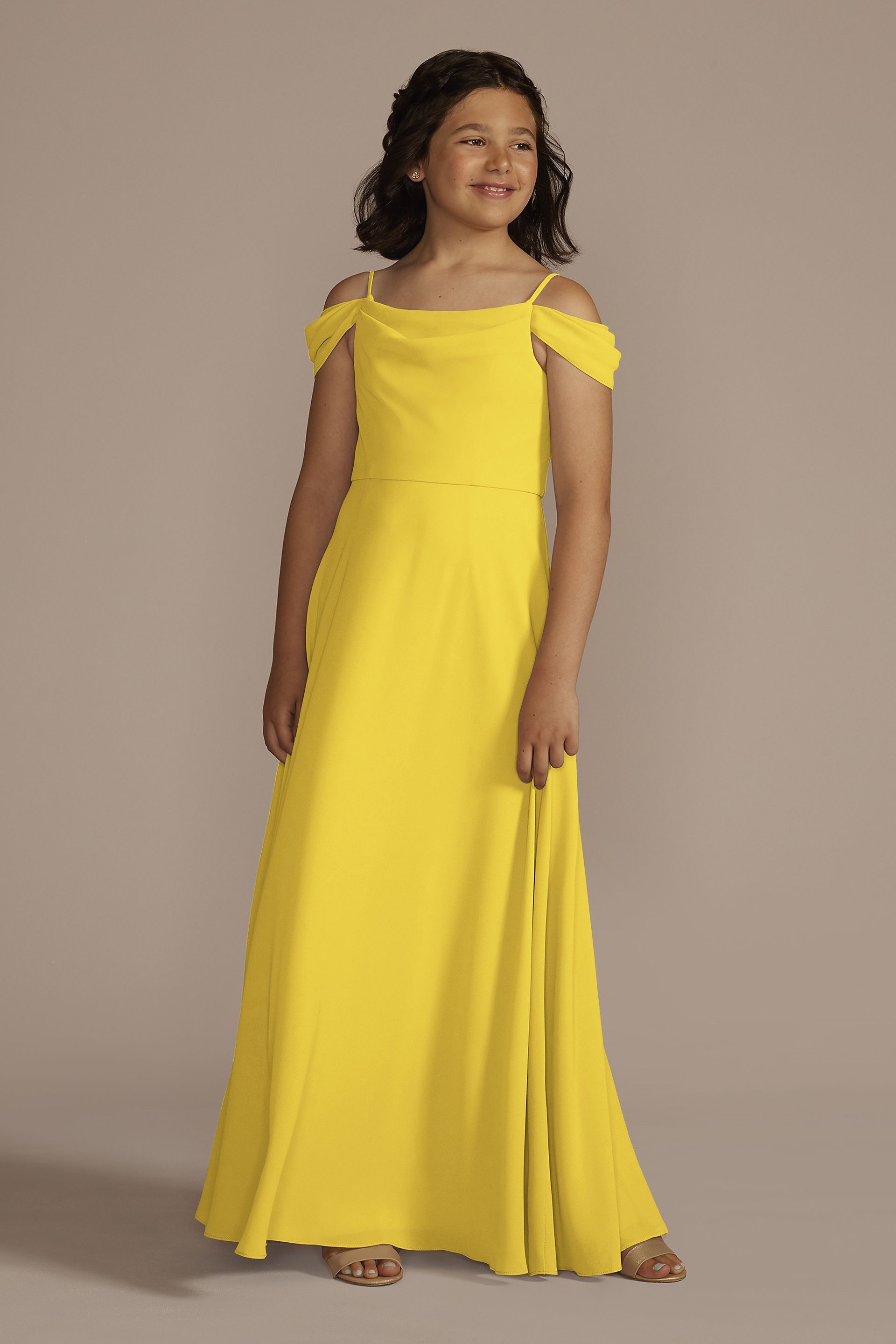 Celebrate DB Studio Chiffon Swag Sleeve Junior Bridesmaid Dress in Sunflower Size: 8 David's Bridal