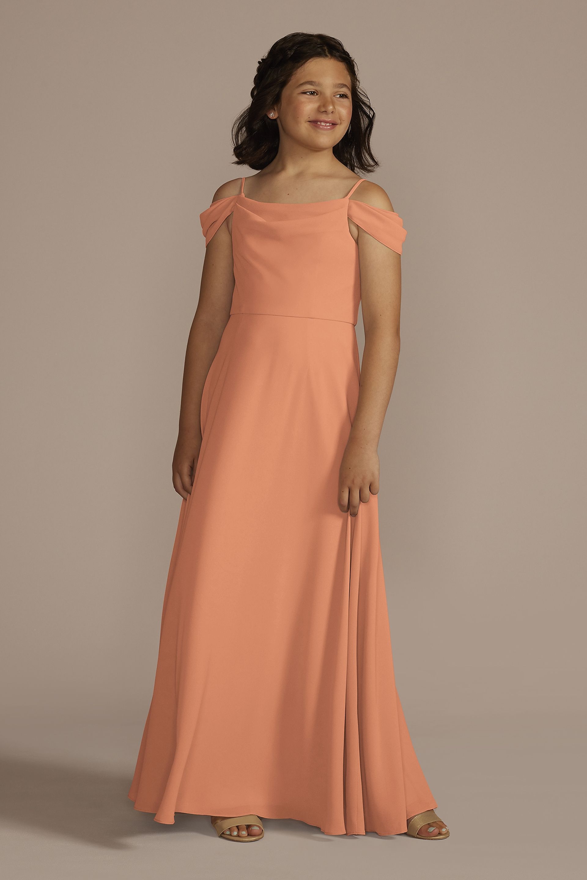 Celebrate DB Studio Chiffon Swag Sleeve Junior Bridesmaid Dress in Terracotta Size: 18 David's Bridal