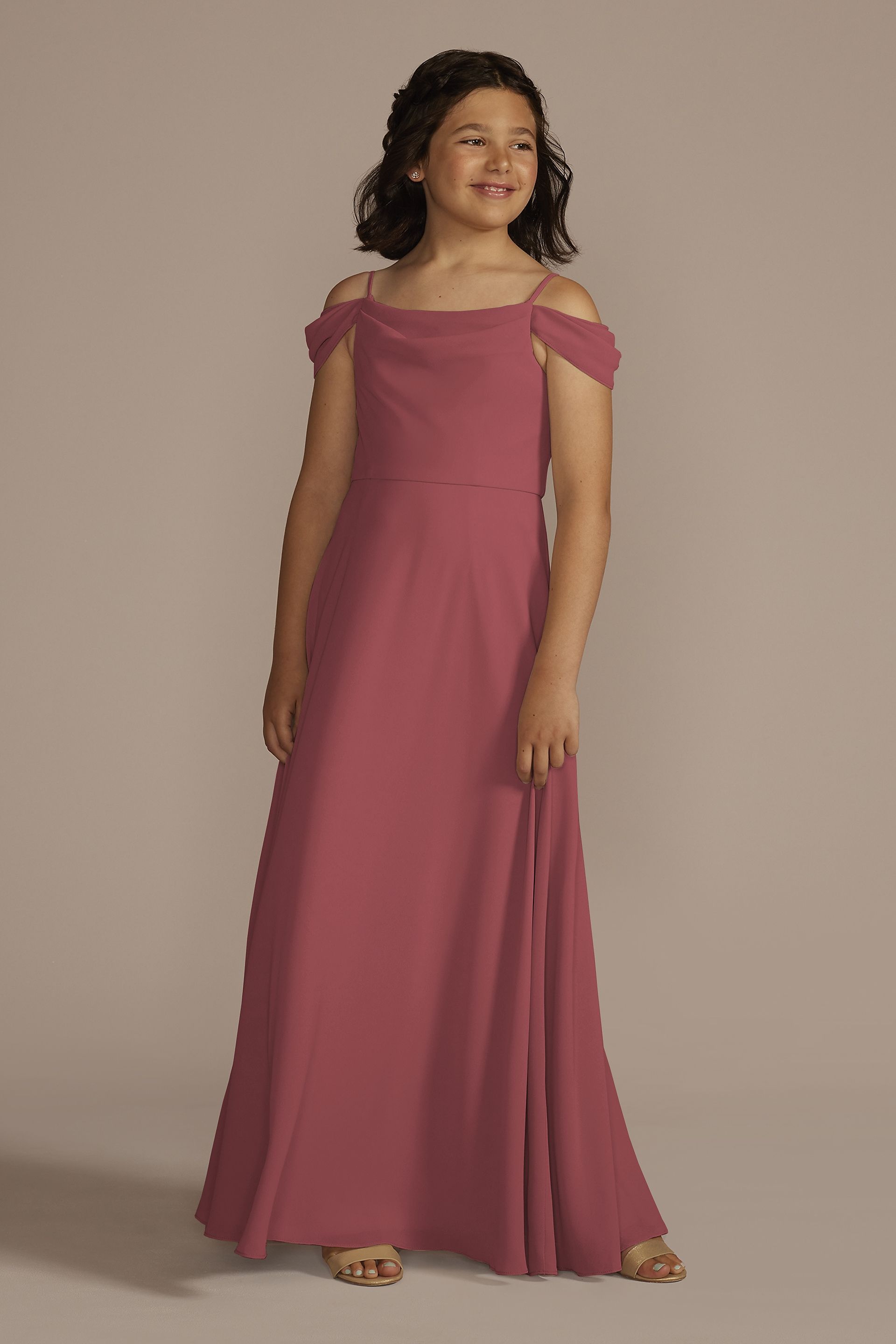 Celebrate DB Studio Chiffon Swag Sleeve Junior Bridesmaid Dress in Chianti Size: 18 David's Bridal