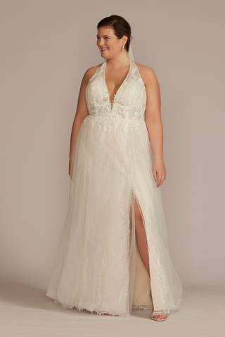 Picture of Lace Applique Halter A-Line Wedding Dress