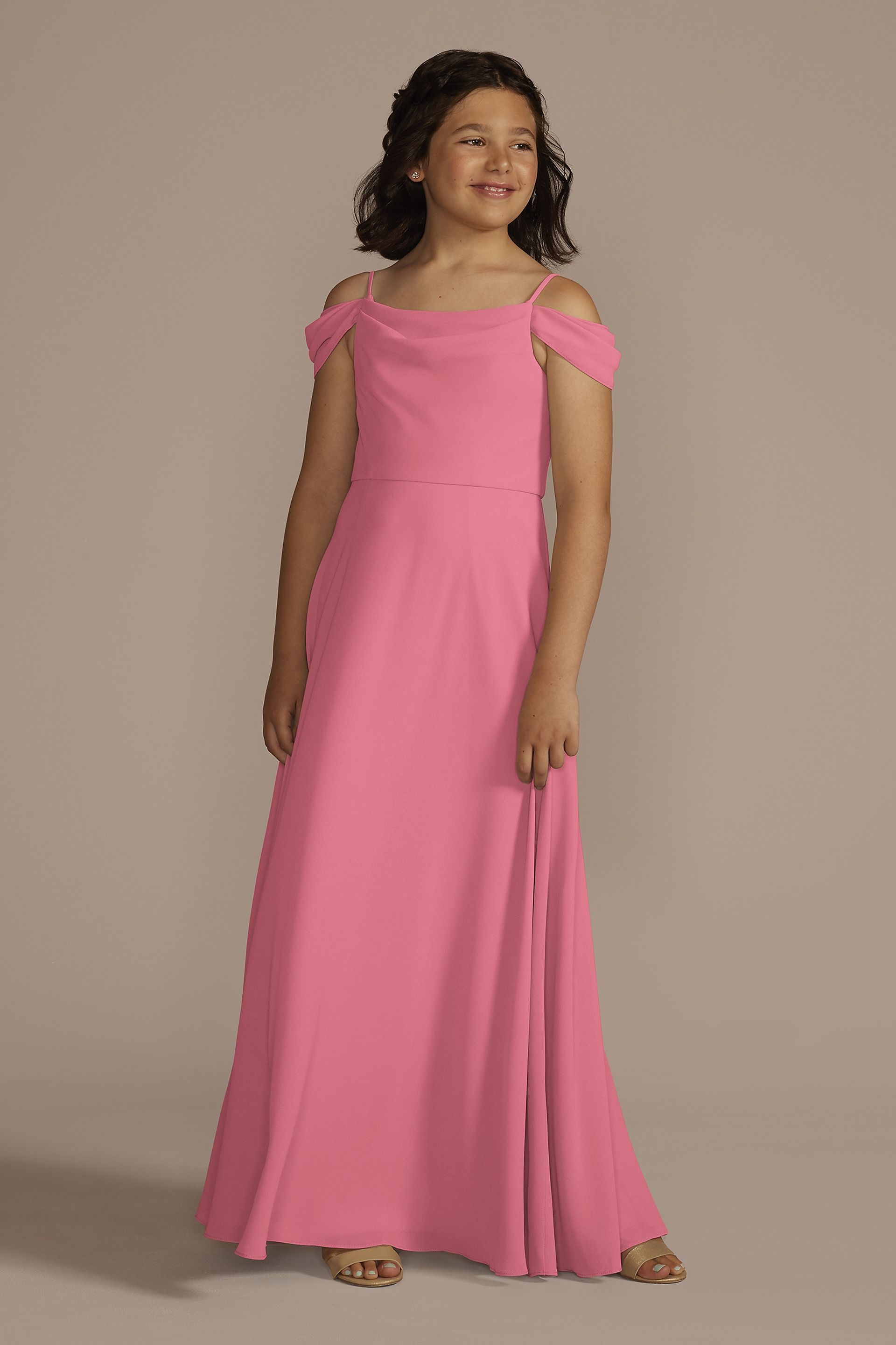 Celebrate DB Studio Chiffon Swag Sleeve Junior Bridesmaid Dress in Rose Pink Size: 12 David's Bridal