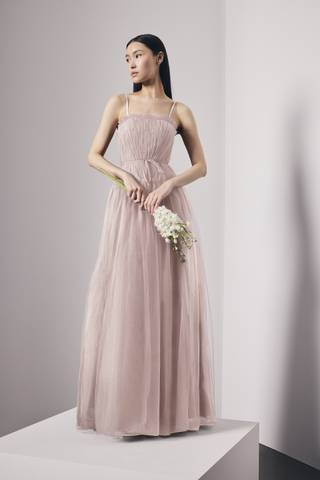View Vera Wang Bride Tulle Drop Waist Dress with Tie Belt in all available color and sizes Picture of Tulle Drop Waist Dress with Tie Belt