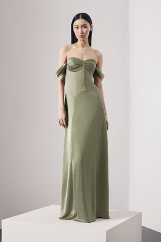 View Vera Wang Bride Charmeuse A-Line Dress with Button Bodice in all available color and sizes Picture of Charmeuse A-Line Dress with Button Bodice
