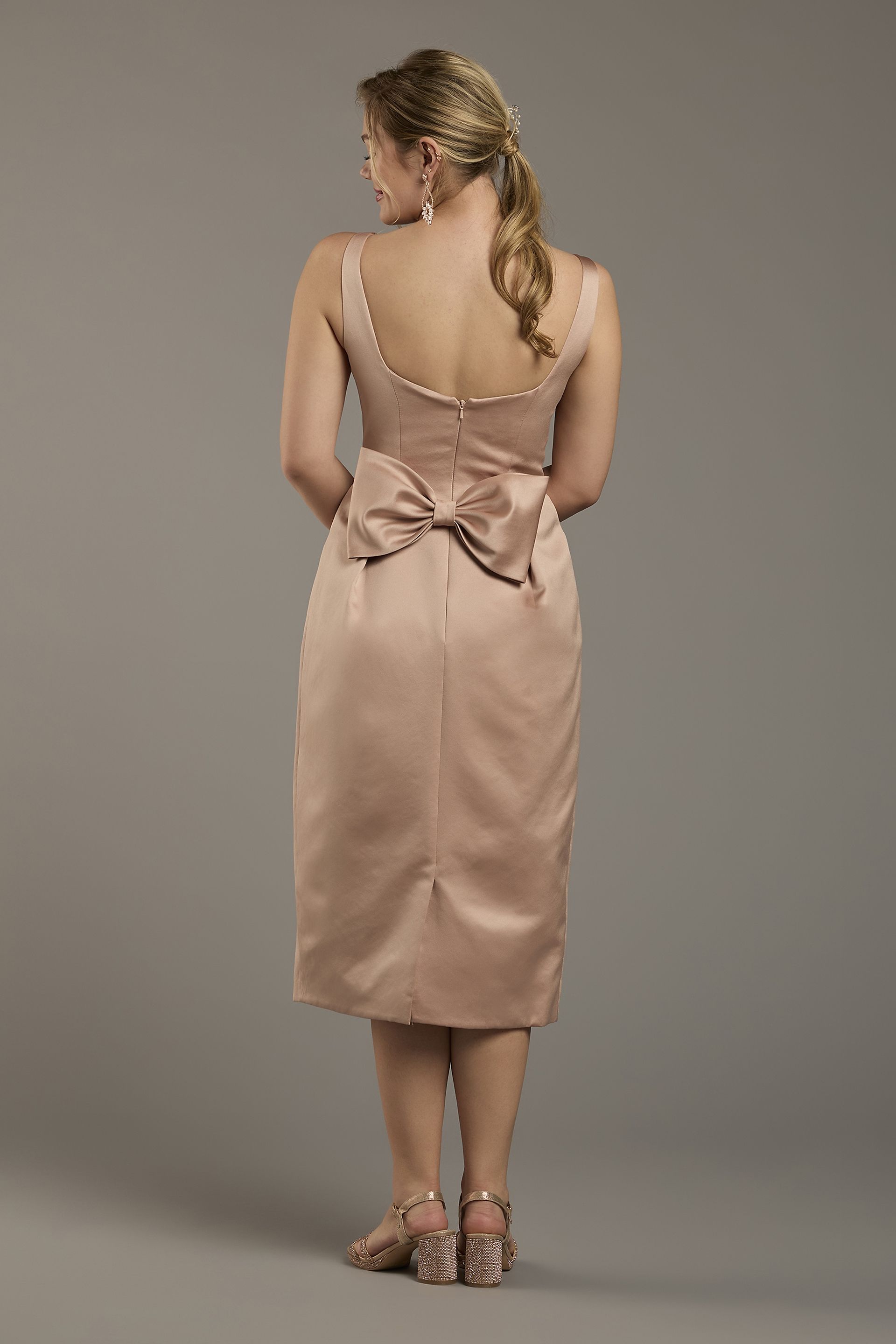 Satin Tank Midi Dress with Bow Back