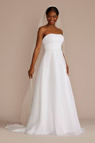 View David's Bridal Collection Chiffon A-line Wedding Dress with Beads in all available color and sizes Picture of Chiffon A-line Wedding Dress with Beads