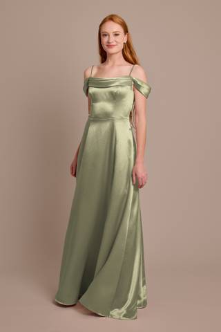 View Celebrate DB Studio Luxe Charmeuse Off-the-Shoulder Dress in all available color and sizes Picture of Luxe Charmeuse Off-the-Shoulder Dress