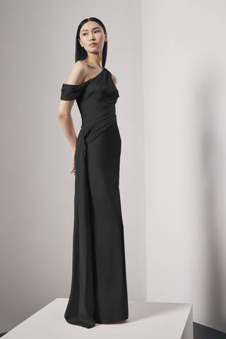 Picture of Asymmetrical Satin Sheath Dress with Cascade