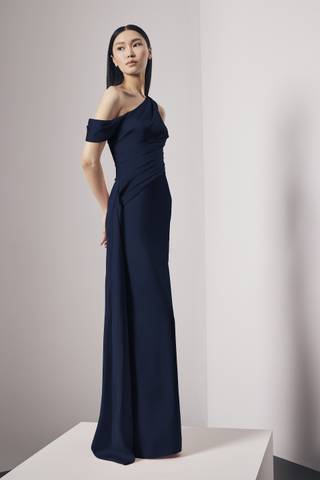View Vera Wang Bride Asymmetrical Satin Sheath Dress with Cascade in all available color and sizes Picture of Asymmetrical Satin Sheath Dress with Cascade