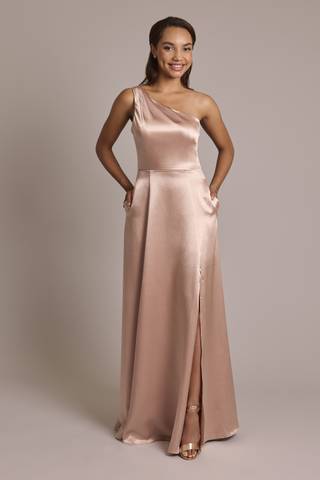 View Celebrate DB Studio Luxe Charmeuse One-Shoulder Dress in all available color and sizes Picture of Luxe Charmeuse One-Shoulder Dress
