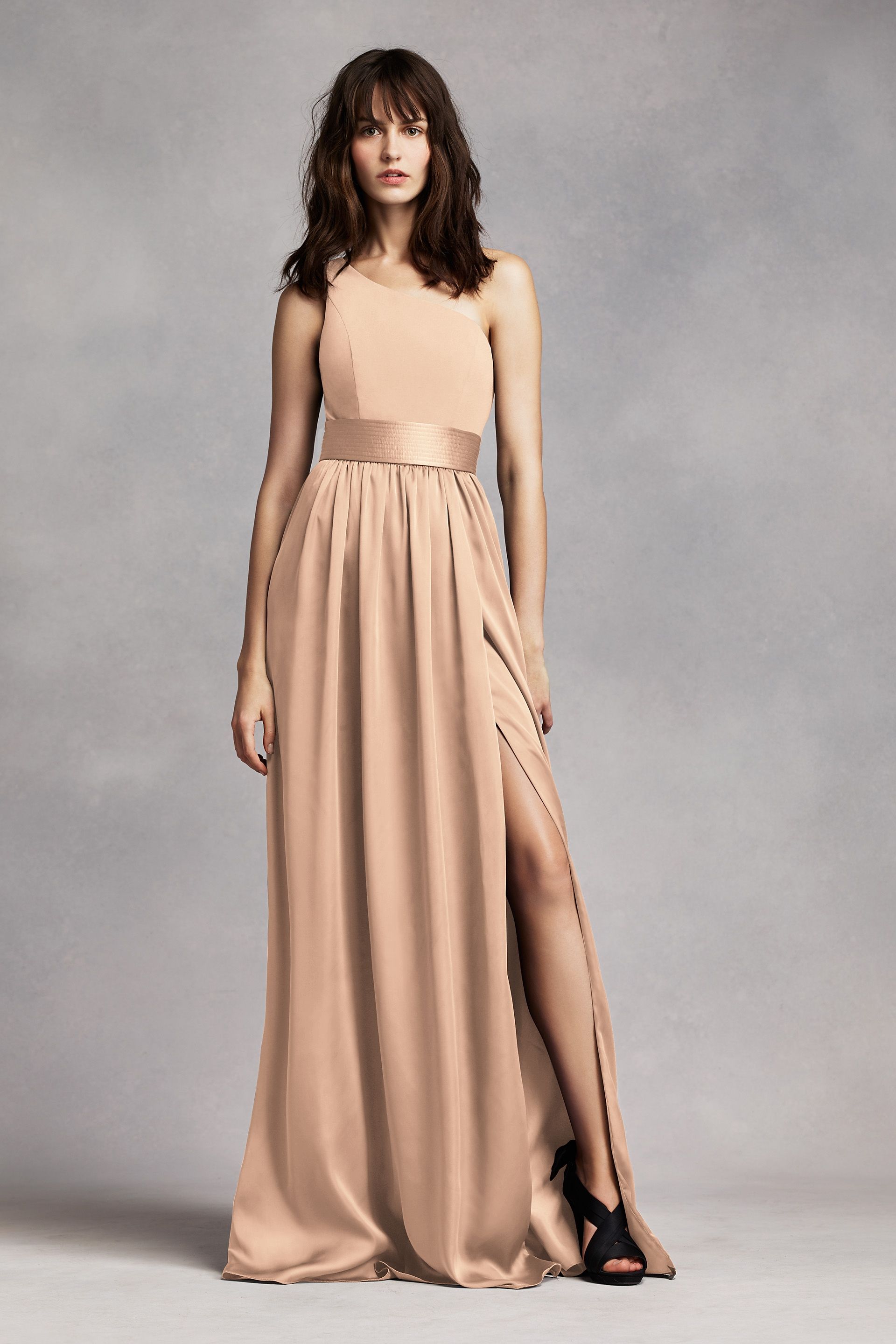 one shoulder vera wang bridesmaid dress Long One-Shoulder Bridesmaid Dress with Ruffles