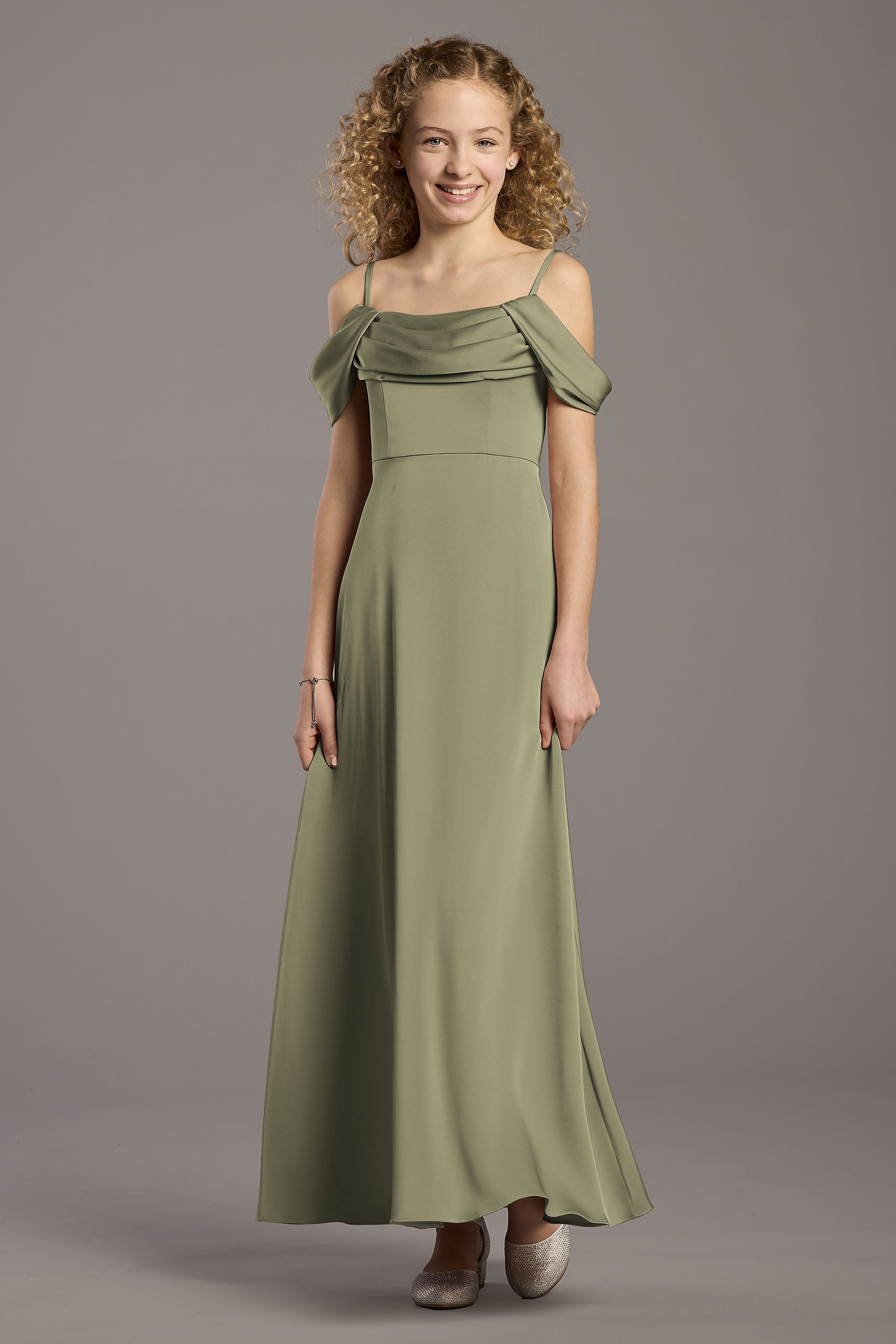 Picture of Matte Satin Cowl Neck A-Line Girls Dress