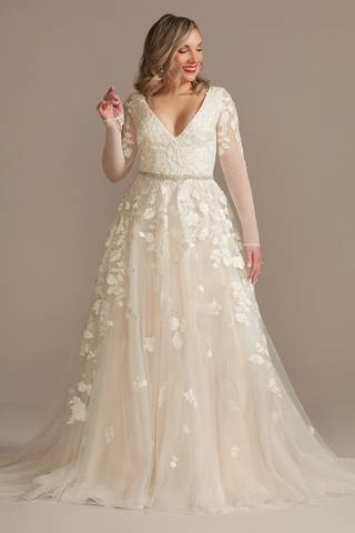 View Galina Signature Illusion Long Sleeve Wedding Dress in all available color and sizes Picture of Illusion Long Sleeve Wedding Dress