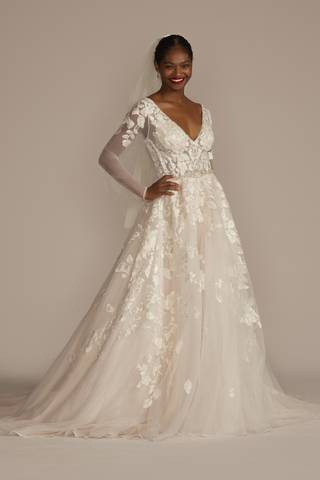 View Galina Signature Illusion Long Sleeve Wedding Dress in all available color and sizes Picture of Illusion Long Sleeve Wedding Dress