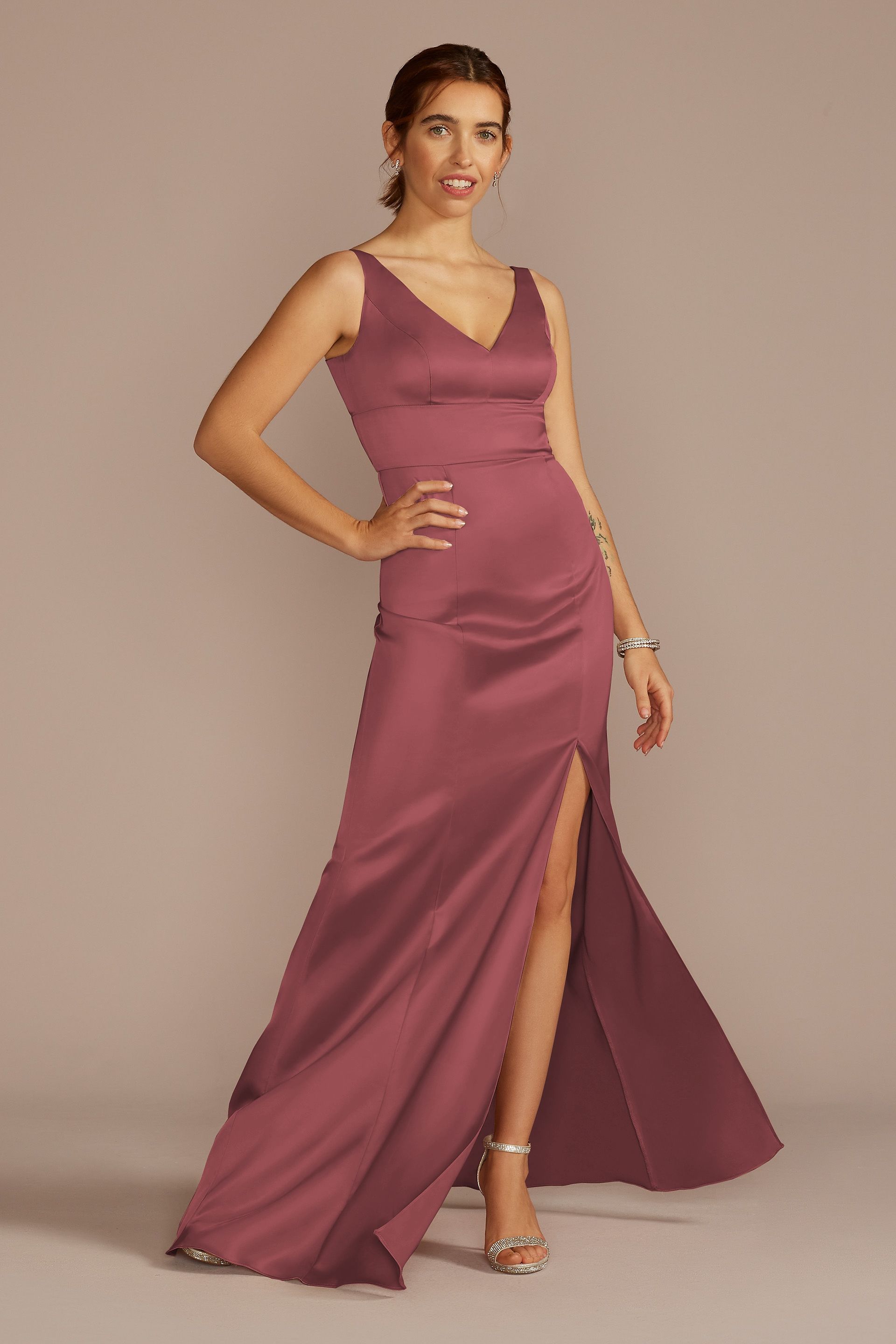Celebrate DB Studio Stretch Satin V-Neck Tank Sheath Dress in Chianti Size: 26 David's Bridal