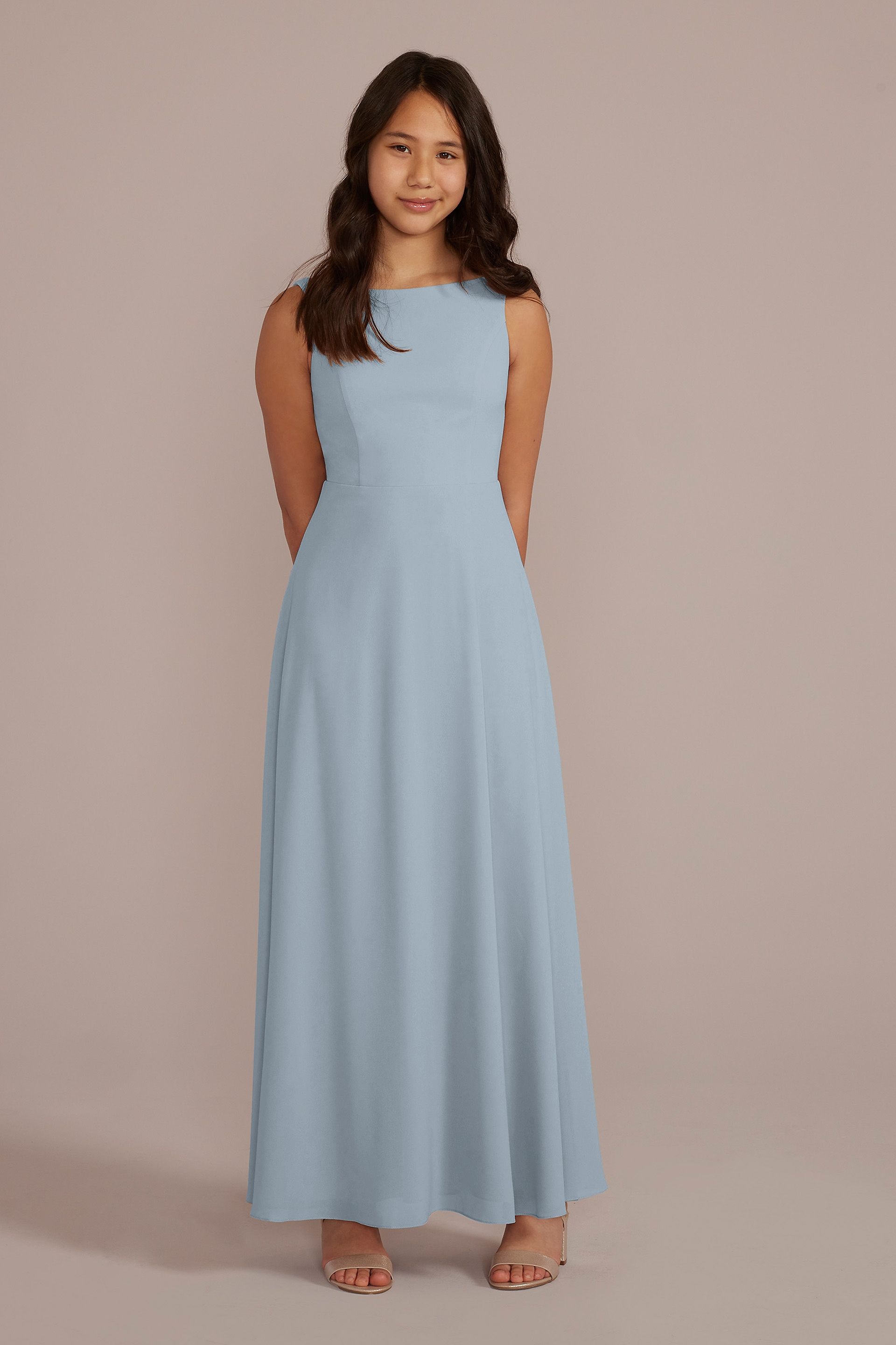 Celebrate DB Studio Chiffon Junior Bridesmaid Dress With Tie Back in Dusty Blue Size: 6 David's Bridal
