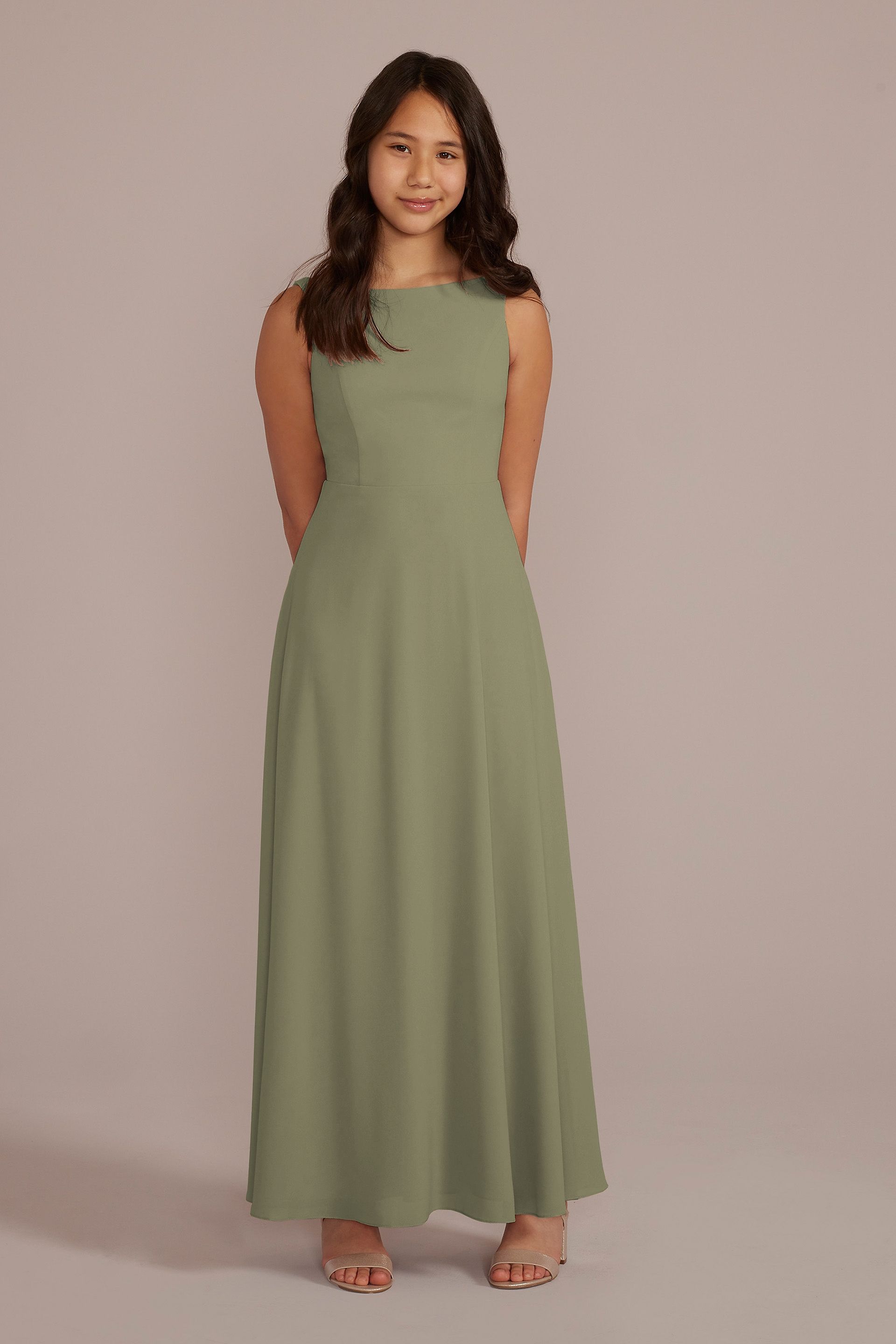 Celebrate DB Studio Chiffon Junior Bridesmaid Dress With Tie Back in Eucalyptus Size: 6 David's Bridal