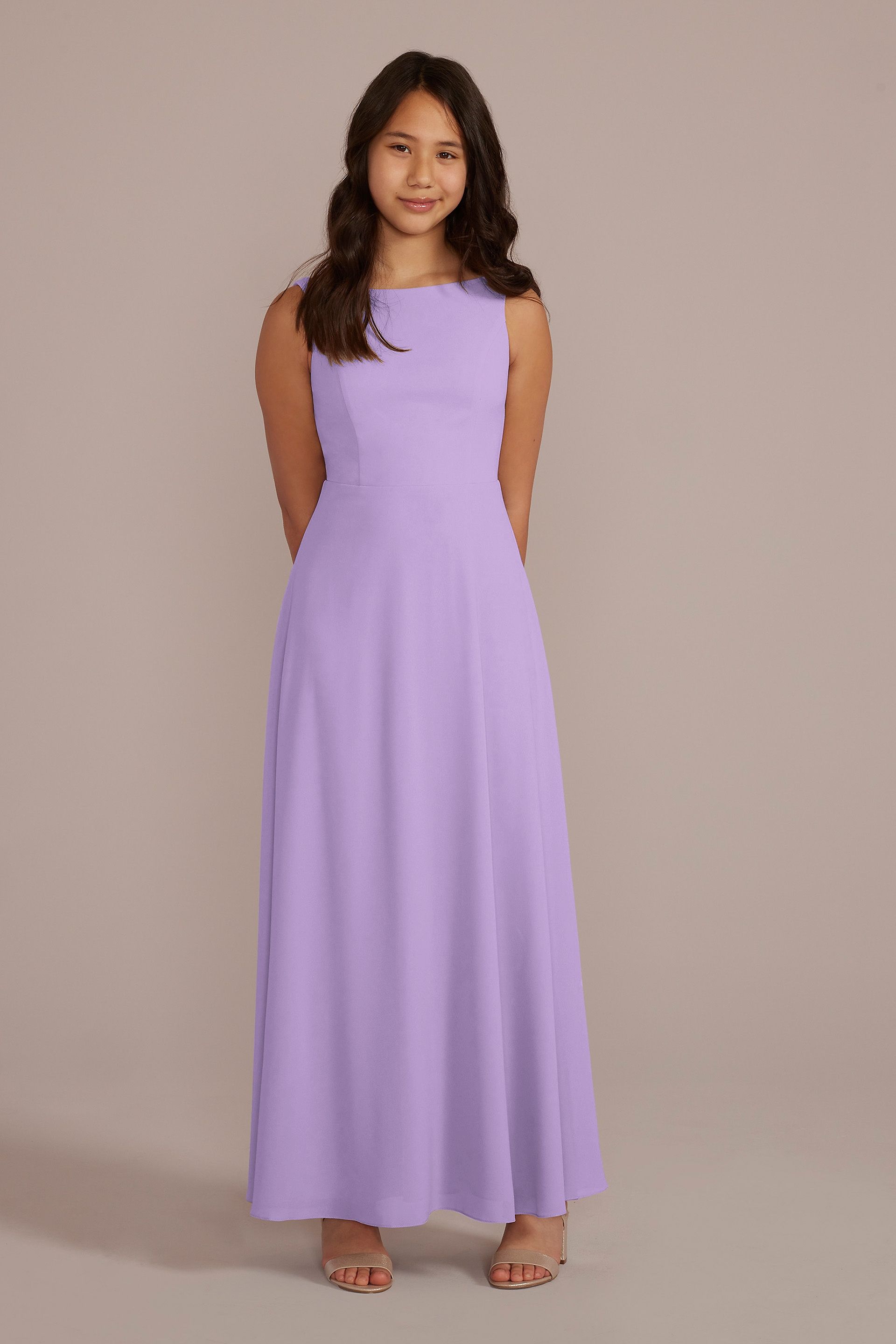 Celebrate DB Studio Chiffon Junior Bridesmaid Dress With Tie Back in Lavender Size: 6 David's Bridal