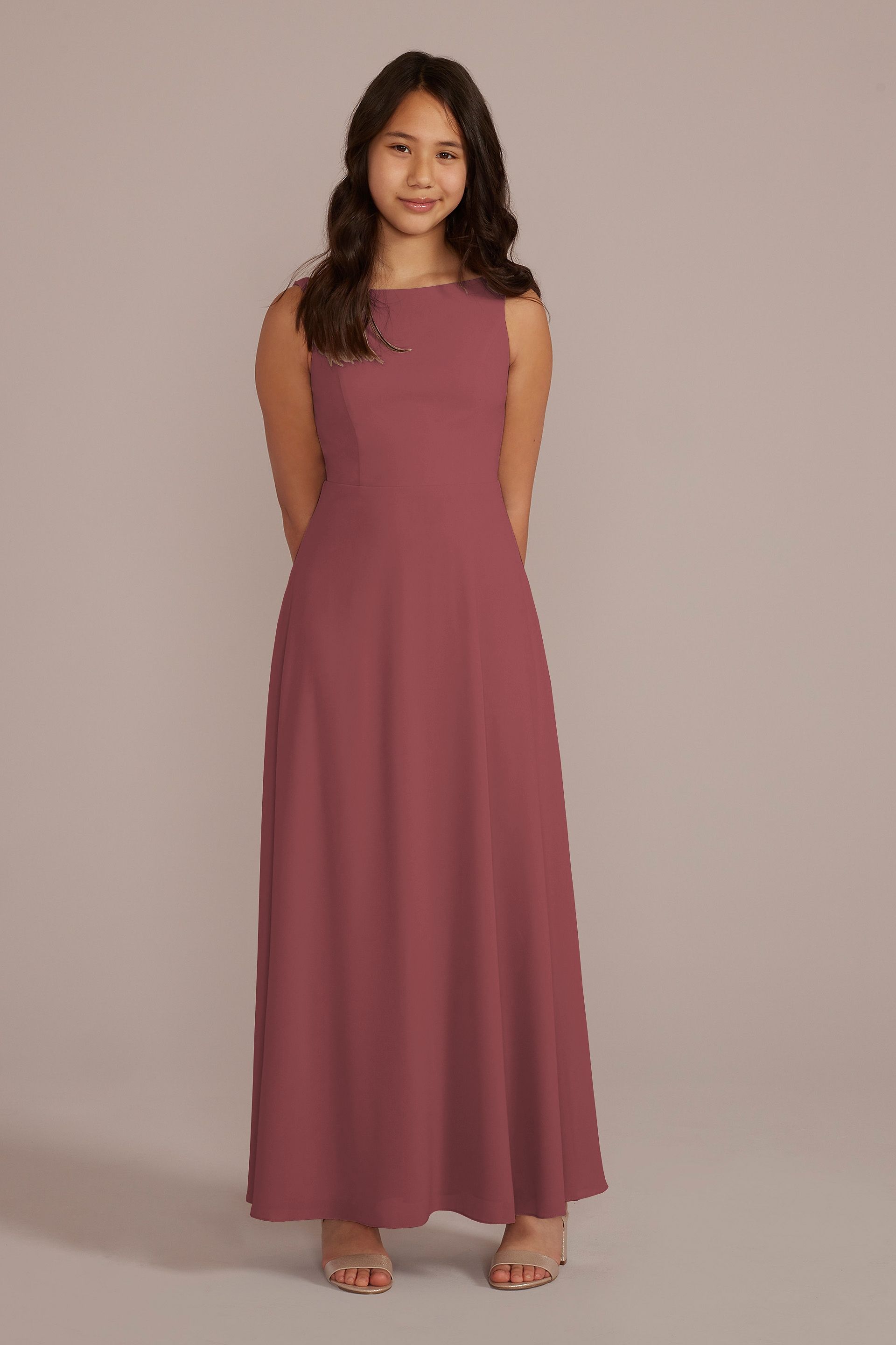 Celebrate DB Studio Chiffon Junior Bridesmaid Dress With Tie Back in Chianti Size: 6 David's Bridal