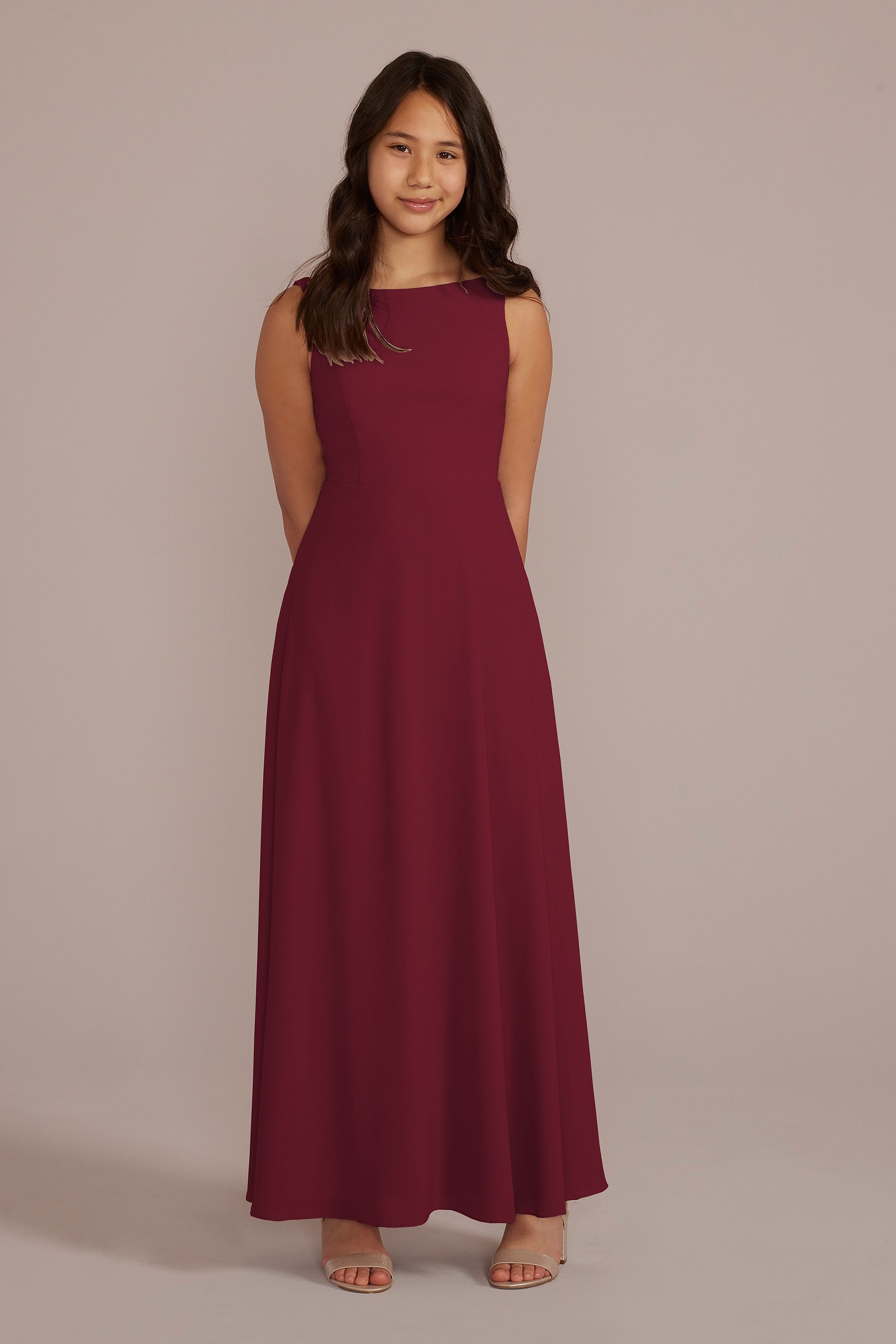 Celebrate DB Studio Chiffon Junior Bridesmaid Dress With Tie Back in Cranberry Size: 10 David's Bridal