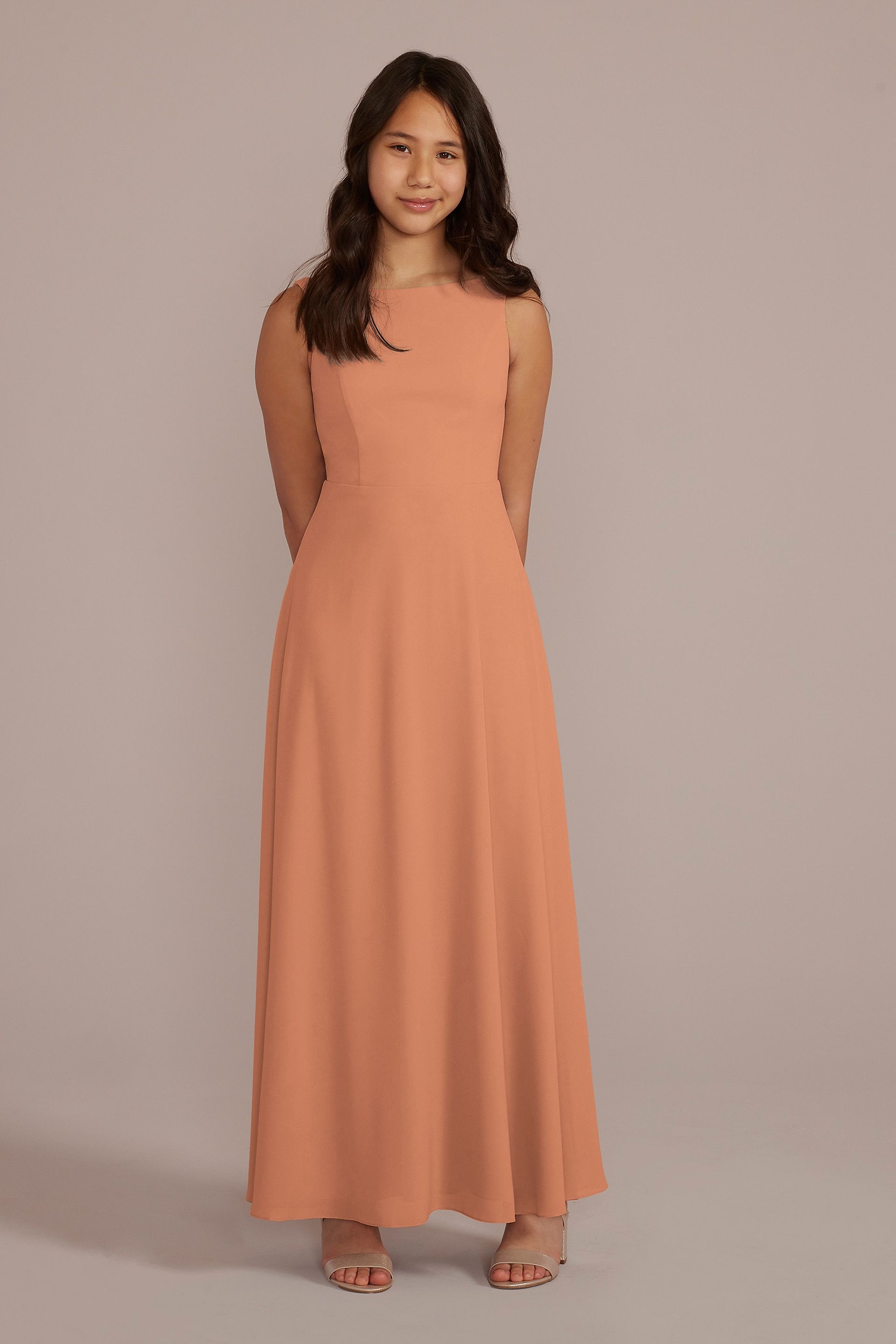 Celebrate DB Studio Chiffon Junior Bridesmaid Dress With Tie Back in Terracotta Size: 18 David's Bridal