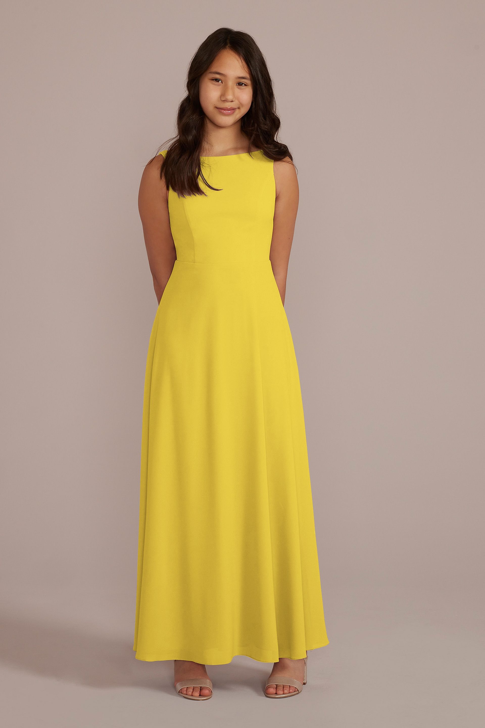 Celebrate DB Studio Chiffon Junior Bridesmaid Dress With Tie Back in Sunflower Size: 16 David's Bridal