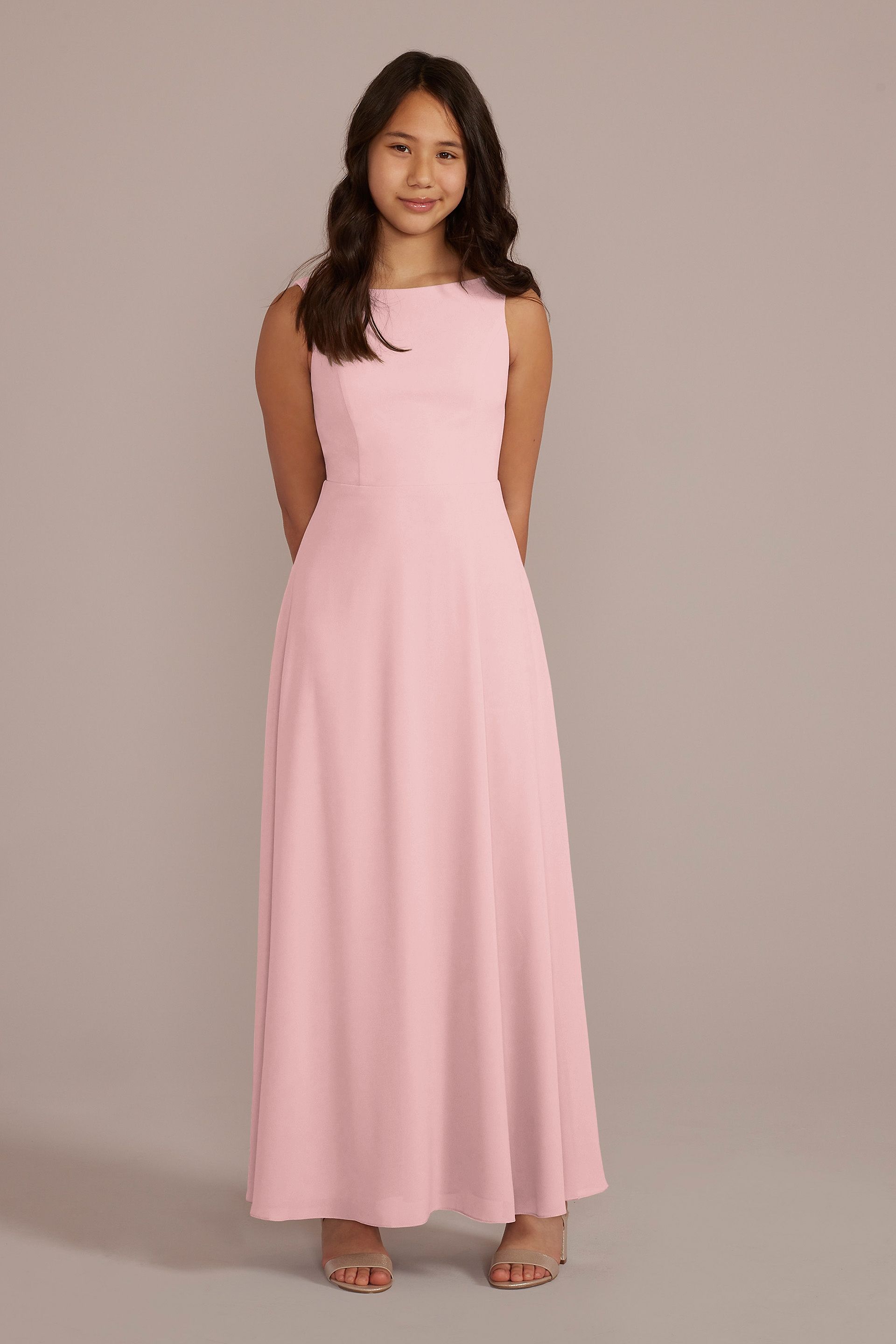 Celebrate DB Studio Chiffon Junior Bridesmaid Dress With Tie Back in Pastel Pink Size: 10 David's Bridal