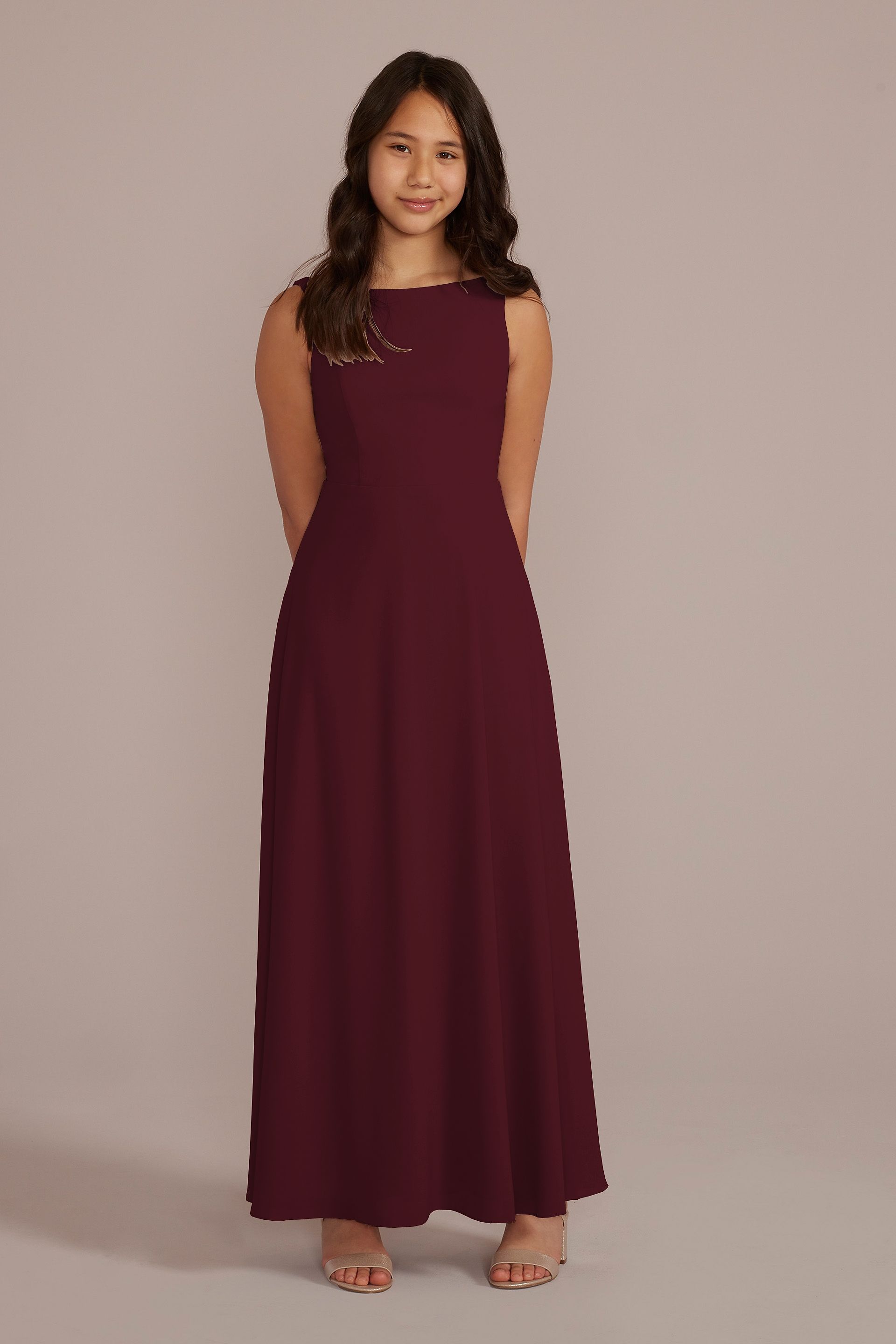 Celebrate DB Studio Chiffon Junior Bridesmaid Dress With Tie Back in Wine Size: 18 David's Bridal