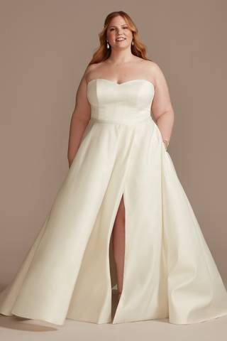 Picture of Strapless Satin Wedding Dress with Slit