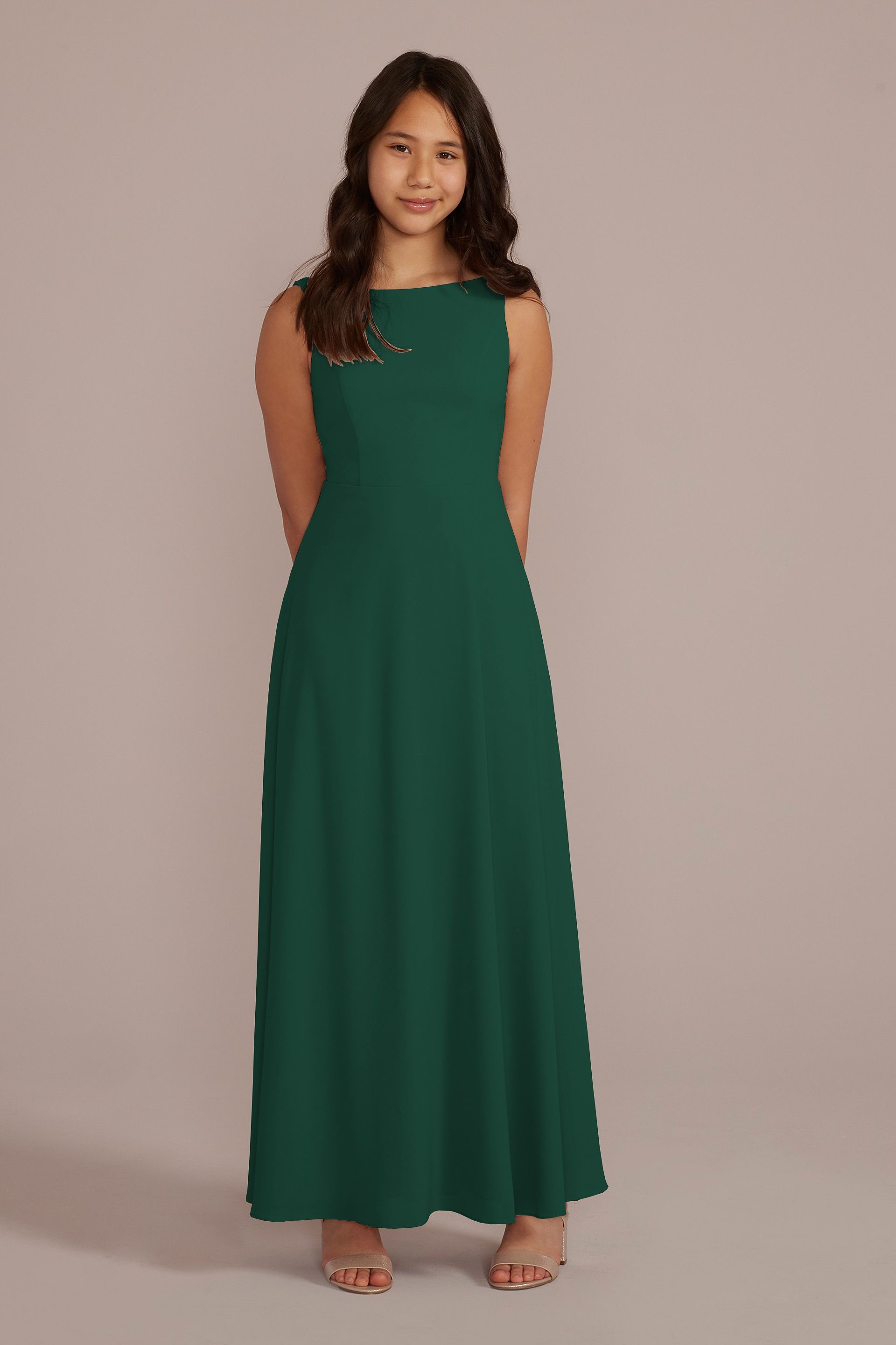 Celebrate DB Studio Chiffon Junior Bridesmaid Dress With Tie Back in Juniper Size: 16 David's Bridal