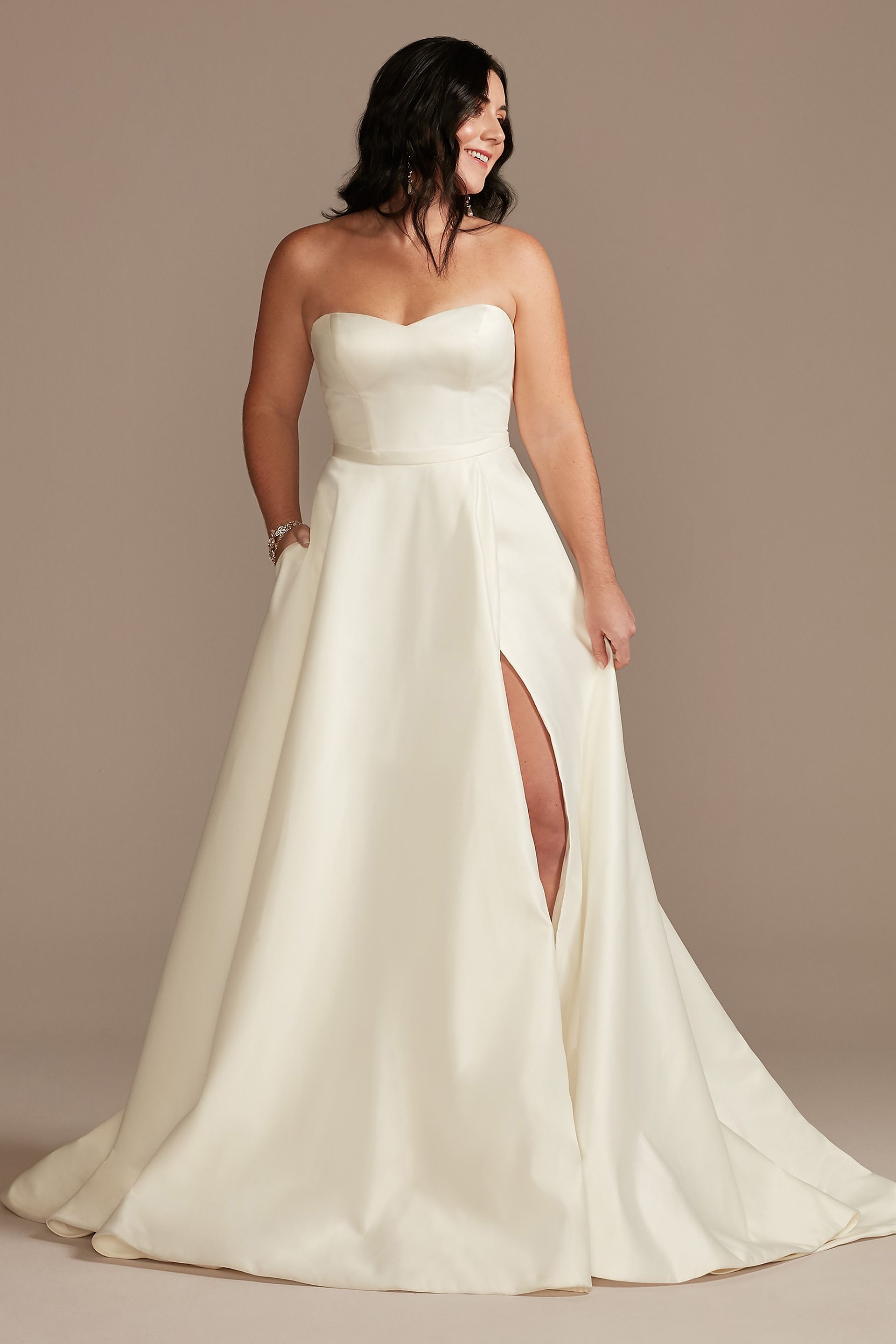 Picture of Strapless Satin Wedding Dress with Slit