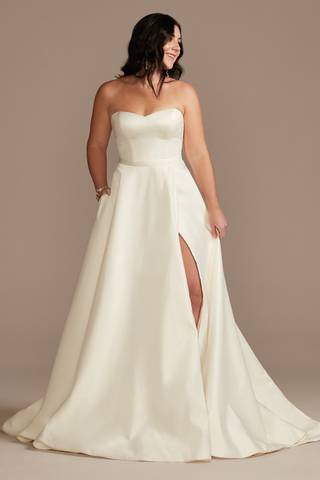Picture of Strapless Satin Wedding Dress with Slit