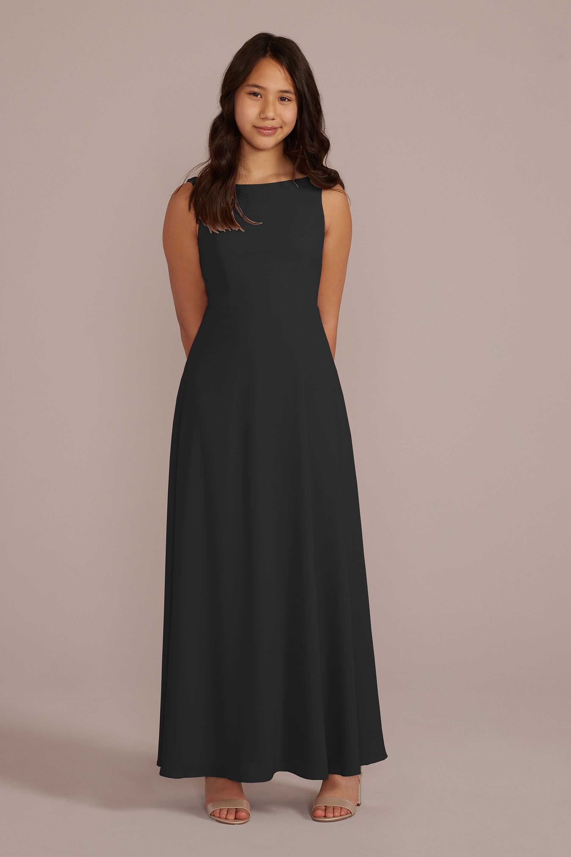 Celebrate DB Studio Chiffon Junior Bridesmaid Dress With Tie Back in Black Size: 12 David's Bridal