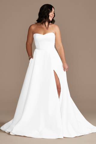 View DB Studio Strapless Satin Wedding Dress with Slit in all available color and sizes Picture of Strapless Satin Wedding Dress with Slit
