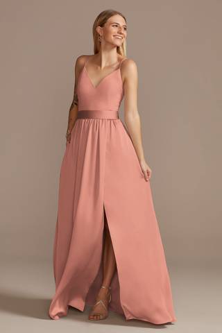 View Celebrate DB Studio Double Spaghetti Strap Charmeuse Bridesmaid Dress in all available color and sizes Picture of Double Spaghetti Strap Charmeuse Bridesmaid Dress