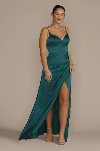 View Galina Signature Spaghetti Strap Draped Charmeuse Dress in all available color and sizes Picture of Spaghetti Strap Draped Charmeuse Dress