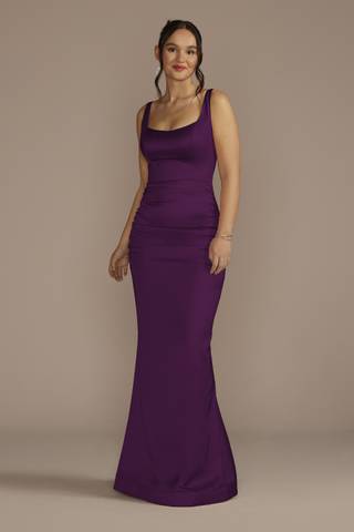 View Galina Signature Stretch Satin Tank Dress with Train in all available color and sizes Picture of Stretch Satin Tank Dress with Train