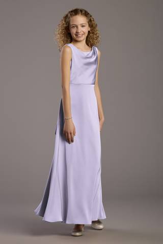 View Celebrate DB Studio Matte Satin Bow Back Cowl A-Line Girls Dress in all available color and sizes Picture of Matte Satin Bow Back Cowl A-Line Girls Dress