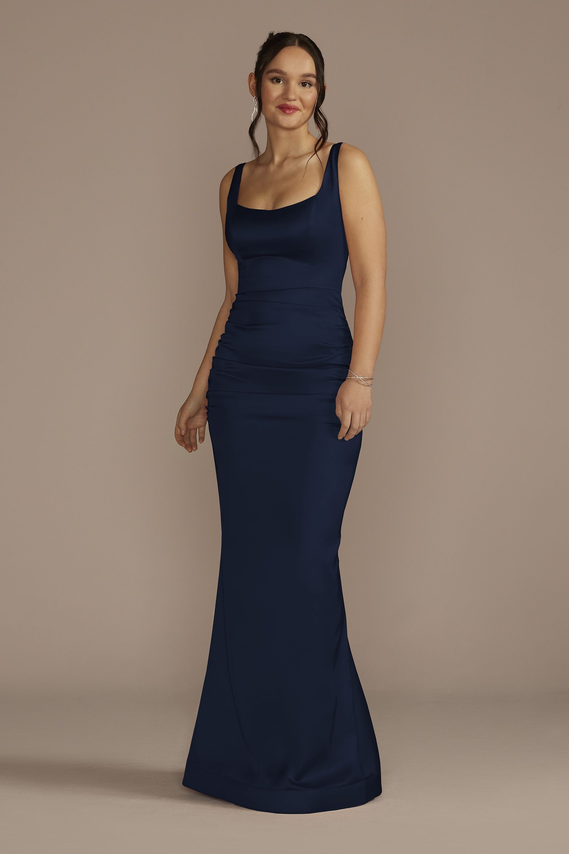 stretch satin tank bridesmaid dress with train Stretch Satin Tank Bridesmaid Dress with Train