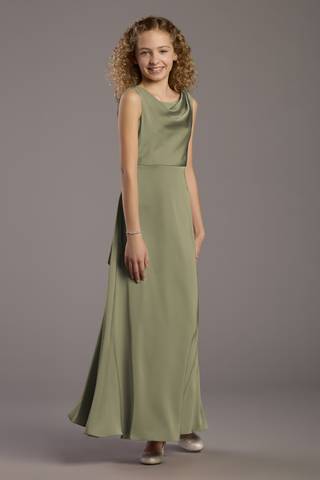 View Celebrate DB Studio Matte Satin Bow Back Cowl A-Line Girls Dress in all available color and sizes Picture of Matte Satin Bow Back Cowl A-Line Girls Dress