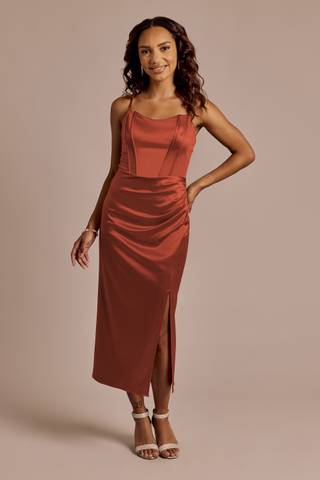 Picture of Sculpting Satin Corset Bodice Midi Dress