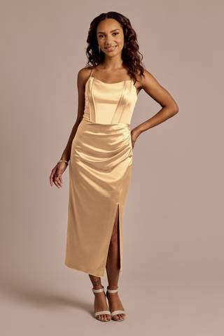 Picture of Sculpting Satin Corset Bodice Midi Dress