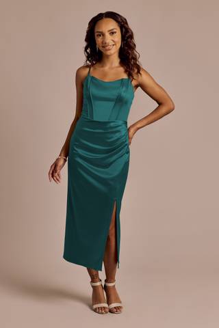 Picture of Sculpting Satin Corset Bodice Midi Dress